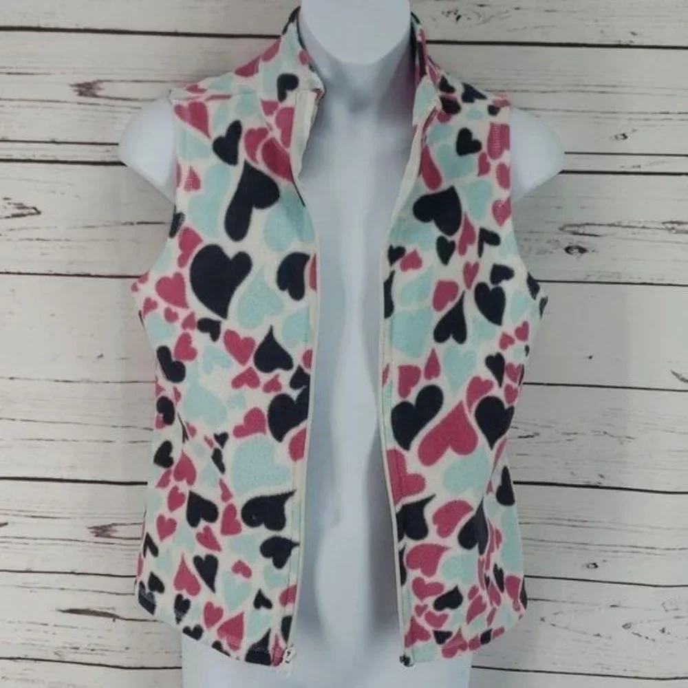 Old Navy Girl Hearts Zippered Fleece Vest‎ Jacket Large 10/12